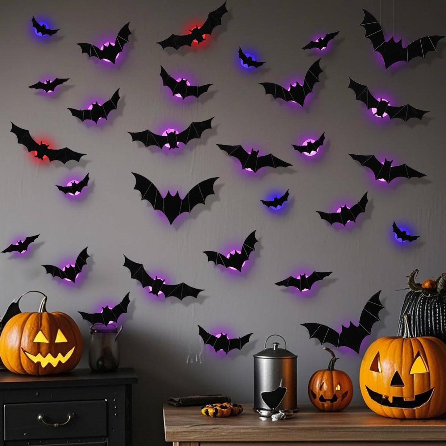 🔥 3D Bat Light Design LED Decorations (contains three sizes: large, medium and small)